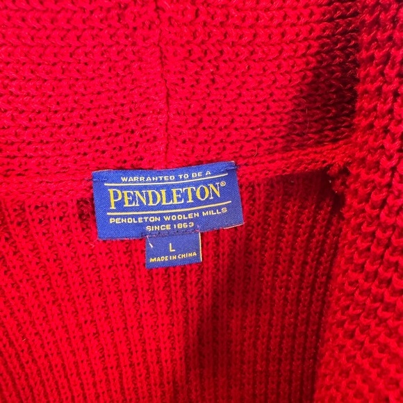 Pendleton Red Fisherman's Cardigan Cowl Large Vintage - Picture 3 of 6